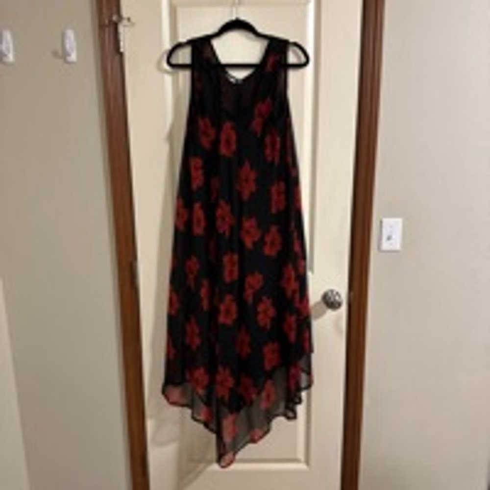 Floral Black and Red Midi Dress
